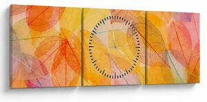 Obraz - Tło z jesiennych liści (z zegarem) (90x30 cm)