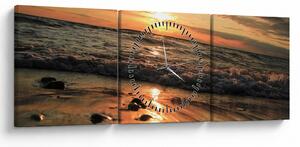 Obraz - Zachód słońca nad oceanem (z zegarem) (90x30 cm)