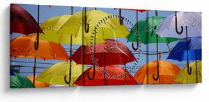 Obraz kolorowych parasoli (z zegarem) (90x30 cm)