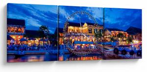 Obraz nocnego miasta Hoi An w Wietnamie (z zegarem) (90x30 cm)