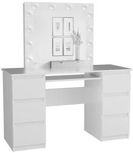 Biała toaletka z szufladami i lustrem scenicznym - Lotaro 6X