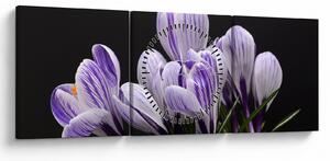 Obraz - Fioletowe krokusy (z zegarem) (90x30 cm)