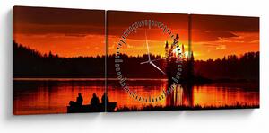 Obraz - Rybacy na jeziorze (z zegarem) (90x30 cm)