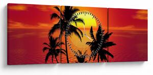 Obraz sylwetki wyspy z palmami (z zegarem) (90x30 cm)