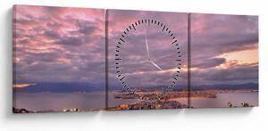 Obraz - Zmierzch nad miastem (z zegarem) (90x30 cm)