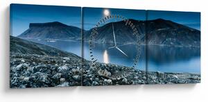Obraz nocnego krajobrazu, Islandia (z zegarem) (90x30 cm)