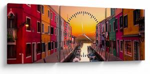 Obraz - Zachód słońca, wyspa Burano, Wenecja, Włochy (z zegarem) (90x30 cm)