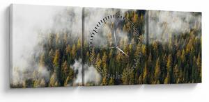 Obraz lasu w chmurach (z zegarem) (90x30 cm)