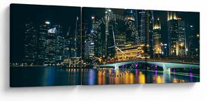 Obraz Singapuru nocą (z zegarem) (90x30 cm)