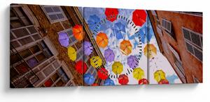 Obraz kolorowych parasoli (z zegarem) (90x30 cm)