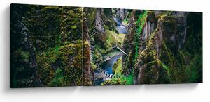Obraz - Rzeka w skalistej dolinie (z zegarem) (90x30 cm)