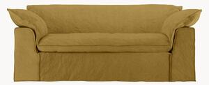 Sofa z lnu Nomad: 204 cm, palona ochra (3-osobowa)