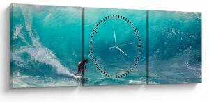 Obraz surfera na falach (z zegarem) (90x30 cm)