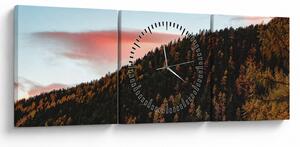 Obraz rudzików nad wzgórzem (z zegarem) (90x30 cm)