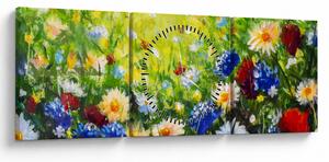 Obraz dzikich kwiatów (z zegarem) (90x30 cm)