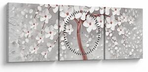 Obraz - Obraz białego drzewa z kwiatami, rosegold (z zegarem) (90x30 cm)