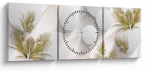 Obraz - 3D koła z kwiatami (z zegarem) (90x30 cm)