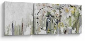 Obraz - Białe kwiaty, vintage (z zegarem) (90x30 cm)