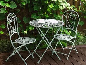 Metalowy zestaw mebli balkonowych stół 2 krzesła ozdobne zielony Trento Beliani