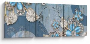Obraz - Niebieskie kwiaty (z zegarem) (90x30 cm)