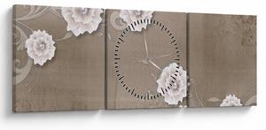 Obraz - Draperie z kwiatami (z zegarem) (90x30 cm)