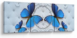 Obraz - Niebieskie motyle (z zegarem) (90x30 cm)