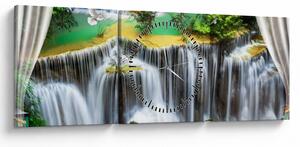 Obraz - Widok magicznych wodospadów (z zegarem) (90x30 cm)
