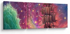 Obraz - Statek z kosmicznym niebem (z zegarem) (90x30 cm)