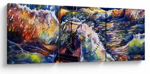 Obraz - Statek na falach oceanu, akwarela (z zegarem) (90x30 cm)