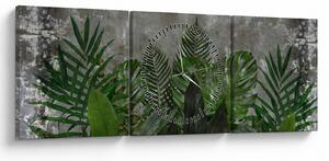 Obraz - Betonowa ściana z roślinami (z zegarem) (90x30 cm)