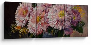 Obraz - Obraz olejny, Kwiaty w wazonie (z zegarem) (90x30 cm)