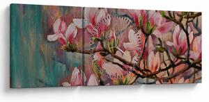 Obraz - Obraz olejny, Kwitnąca sakura (z zegarem) (90x30 cm)