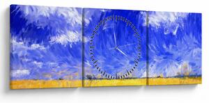 Obraz - Obraz olejny, Złote pole (z zegarem) (90x30 cm)