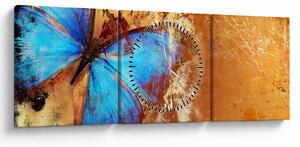 Obraz - Niebieski motyl (z zegarem) (90x30 cm)