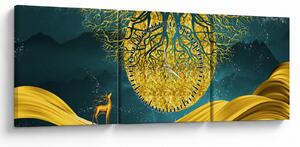 Obraz - Abstrakcja, złoty krajobraz (z zegarem) (90x30 cm)