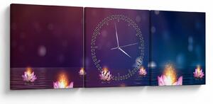 Obraz - Magiczne lilie wodne (z zegarem) (90x30 cm)