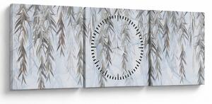 Obraz - Gałązki wierzby na niebieskim tle (z zegarem) (90x30 cm)
