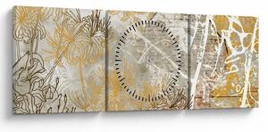 Obraz - Ściana w stylu vintage z kwiatami (z zegarem) (90x30 cm)