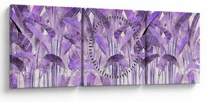 Obraz - Fioletowe liście w gipsie (z zegarem) (90x30 cm)