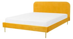 Minimalistyczne łóżko tapicerowane welurowe 140 x 200 cm żółte Flayat Beliani