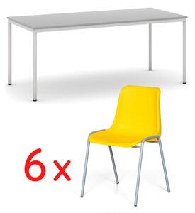 Stół do jadalni, szary 1800 x 800 + 6 krzeseł do jadalni AMADOR, żółty