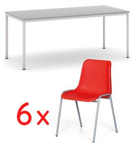 Stół do jadalni, szary 1800 x 800 + 6 krzeseł do jadalni AMADOR, czerwony