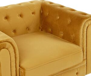Klasyczny zestaw wypoczynkowy sofa fotel pikowany welur żółty Chesterfield Beliani