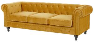 Klasyczna sofa 3-osobowa tapicerowana welurowa pikowana żółta Chesterfield Beliani