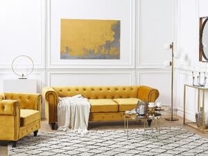 Klasyczny zestaw wypoczynkowy sofa fotel pikowany welur żółty Chesterfield Beliani