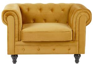 Nowoczesny fotel tapicerowany welur pikowany żółty Chesterfield Beliani