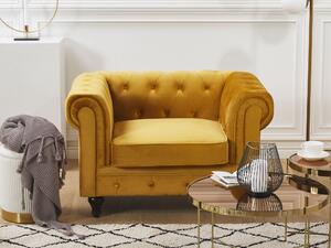 Nowoczesny fotel tapicerowany welur pikowany żółty Chesterfield Beliani