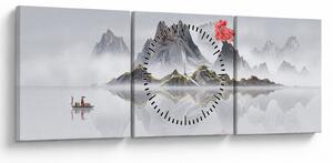 Obraz - Góry we mgle (z zegarem) (90x30 cm)