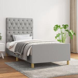 Rama łóżka z zagłówkiem, szara, 80x200 cm, tapicerowana tkaniną