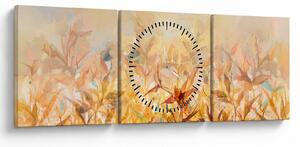 Obraz - Liście w jesiennych kolorach, obraz olejny (z zegarem) (90x30 cm)